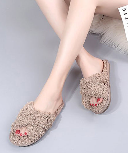 プードルファー クロスデザイン フラット スリッパ ルームシューズ