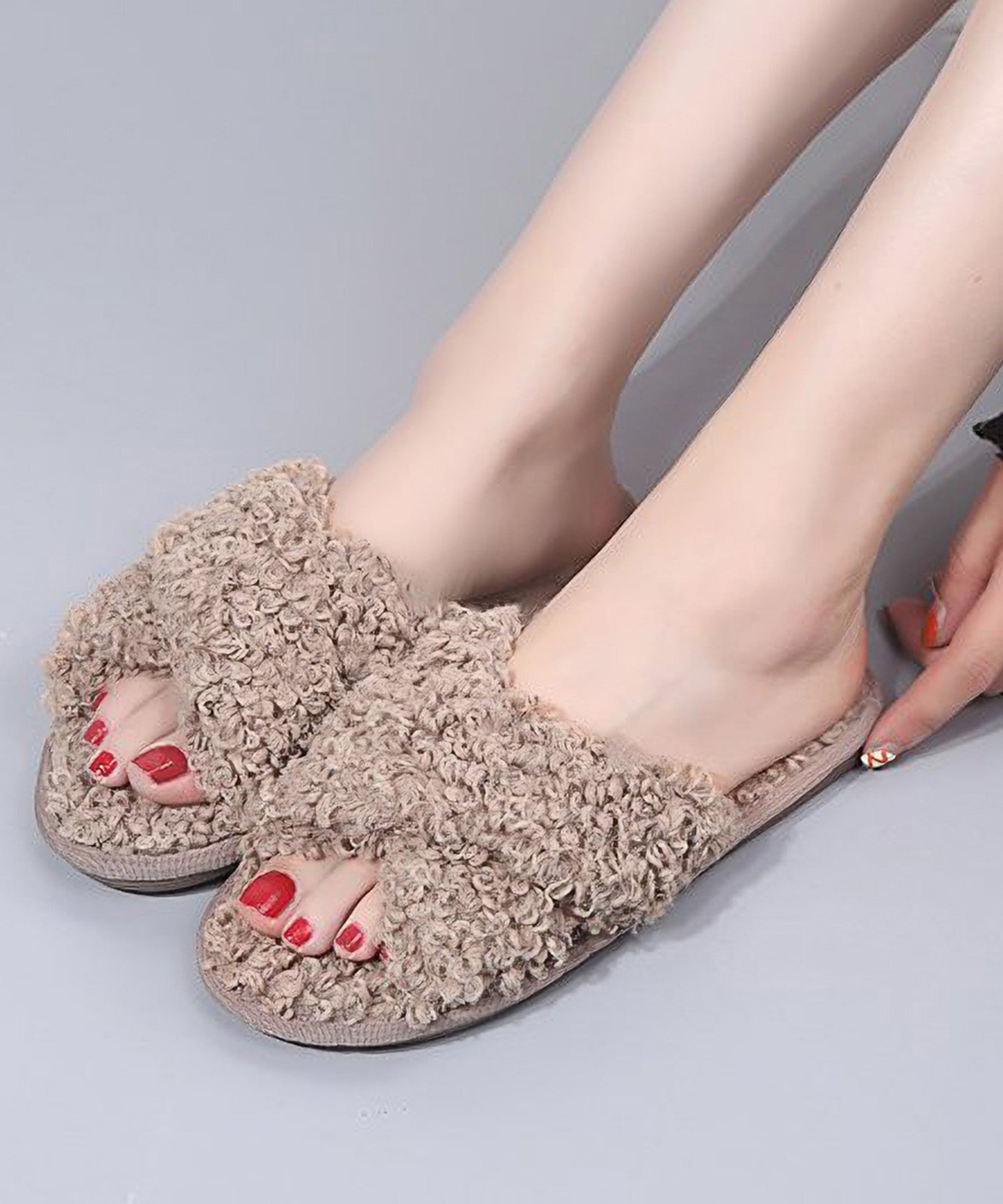 プードルファー クロスデザイン フラット スリッパ ルームシューズ