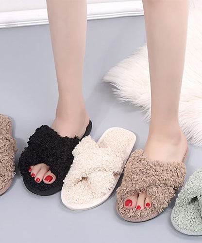 プードルファー クロスデザイン フラット スリッパ ルームシューズ