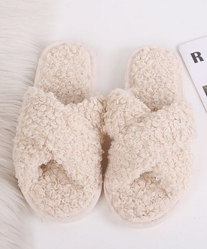 プードルファー クロスデザイン フラット スリッパ ルームシューズ