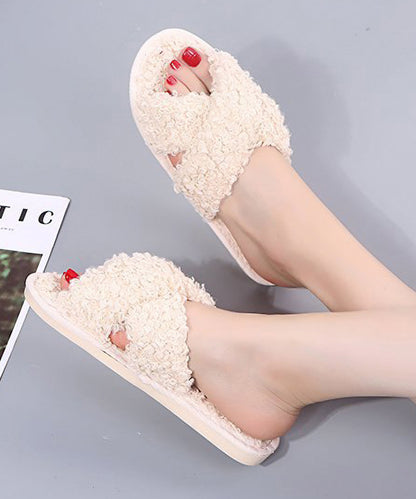 プードルファー クロスデザイン フラット スリッパ ルームシューズ