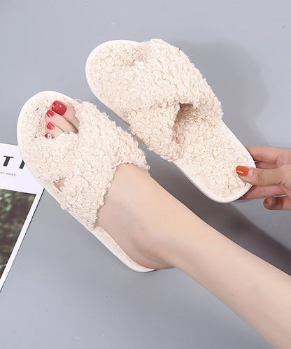 プードルファー クロスデザイン フラット スリッパ ルームシューズ