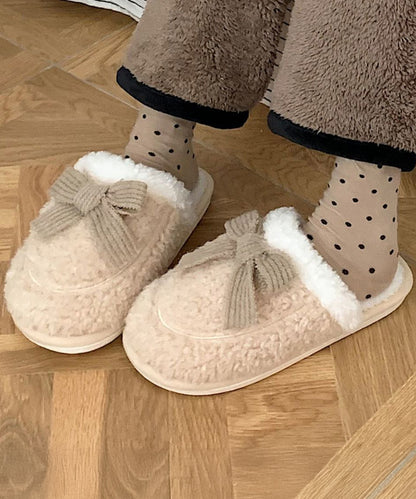 配色 ボア リボン付き スリッパ ルームシューズ