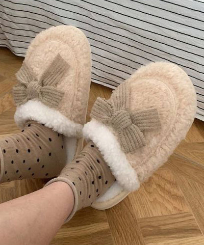 配色 ボア リボン付き スリッパ ルームシューズ
