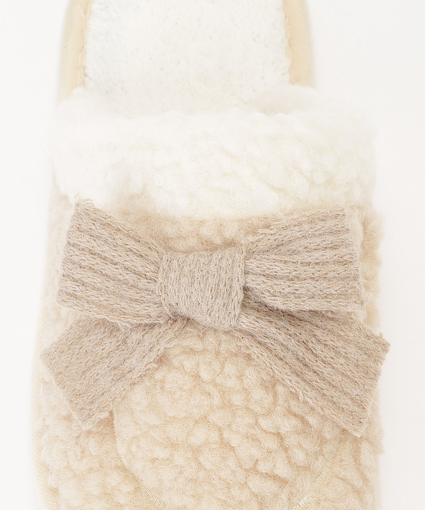 配色 ボア リボン付き スリッパ ルームシューズ