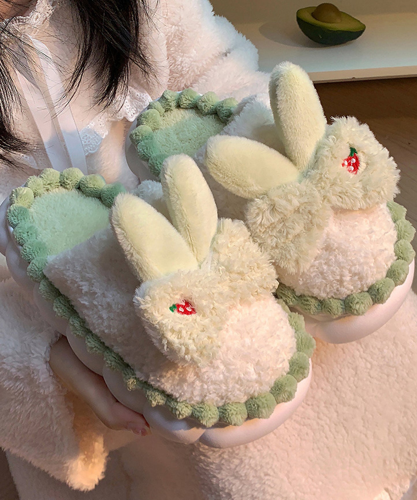 配色 ウサギ ボア スリッパ ルームシューズ