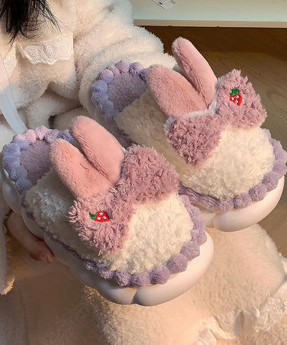 配色 ウサギ ボア スリッパ ルームシューズ