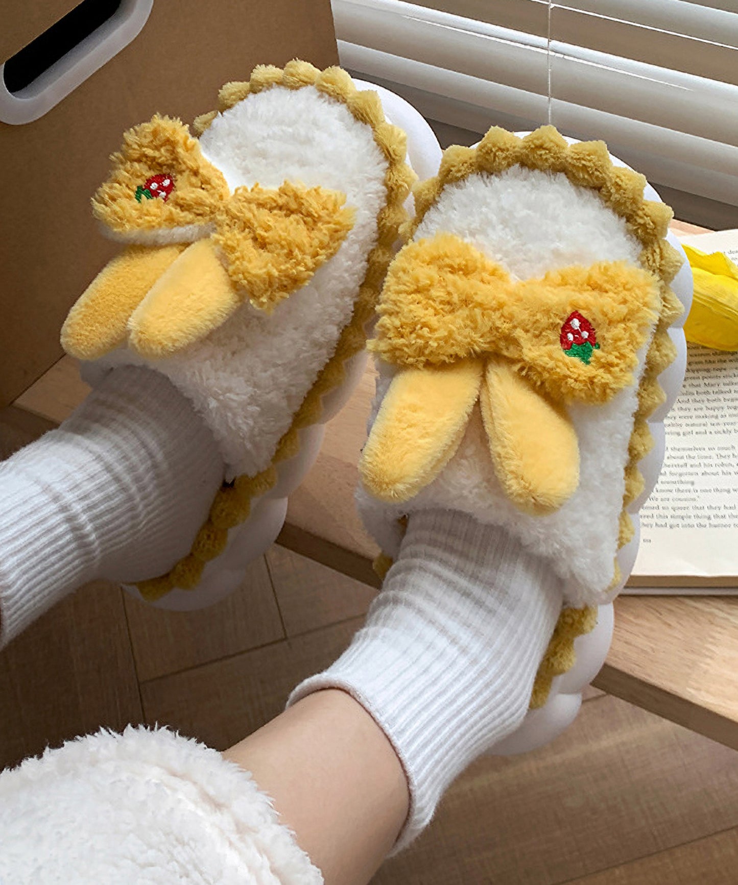 配色 ウサギ ボア スリッパ ルームシューズ