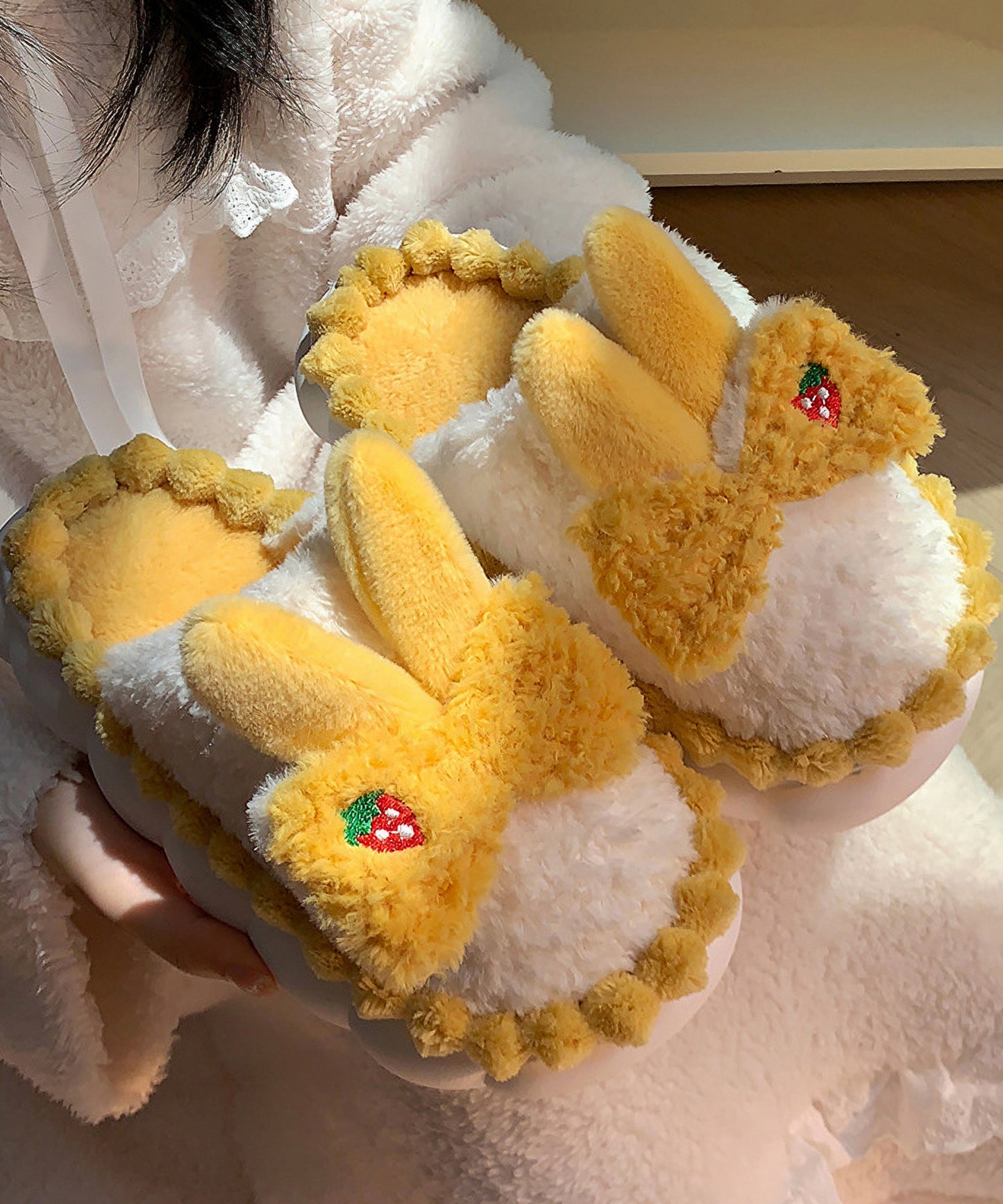 配色 ウサギ ボア スリッパ ルームシューズ