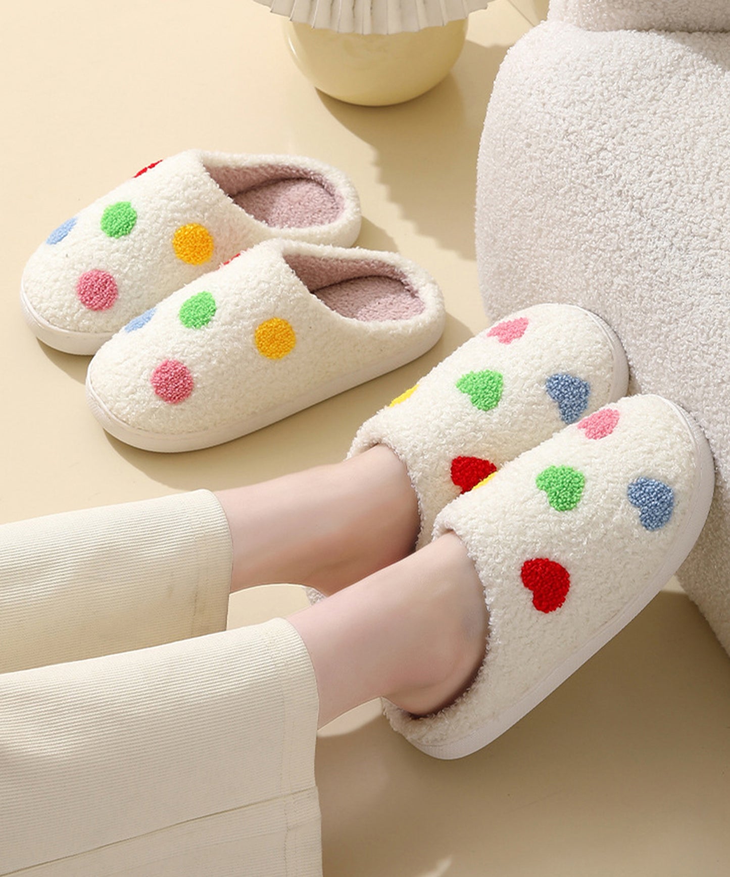 カラフル モチーフ柄 ボア スリッパ ルームシューズ