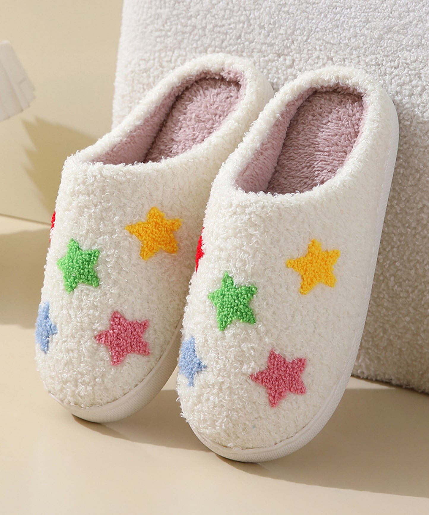 カラフル モチーフ柄 ボア スリッパ ルームシューズ