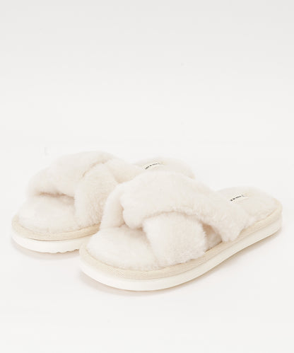 ファー ツイスト クロスデザイン フラット スリッパ ルームシューズ