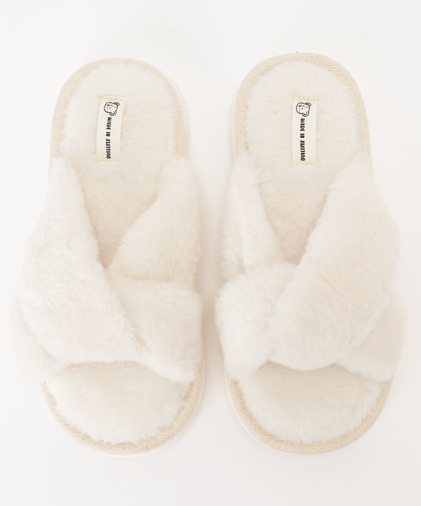 ファー ツイスト クロスデザイン フラット スリッパ ルームシューズ