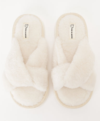 ファー ツイスト クロスデザイン フラット スリッパ ルームシューズ