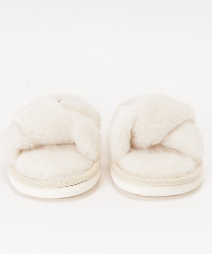 ファー ツイスト クロスデザイン フラット スリッパ ルームシューズ