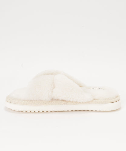 ファー ツイスト クロスデザイン フラット スリッパ ルームシューズ