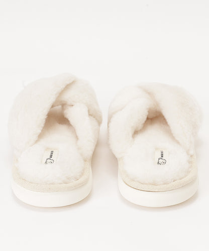 ファー ツイスト クロスデザイン フラット スリッパ ルームシューズ