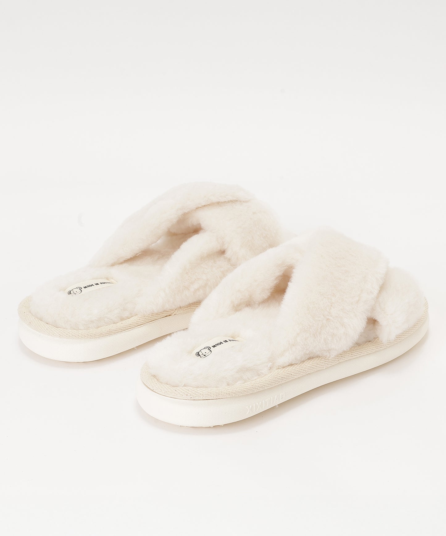 ファー ツイスト クロスデザイン フラット スリッパ ルームシューズ