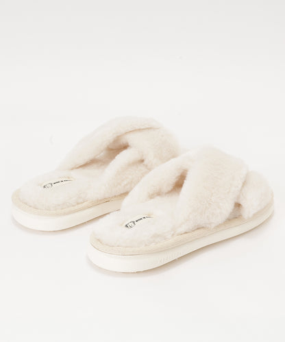 ファー ツイスト クロスデザイン フラット スリッパ ルームシューズ