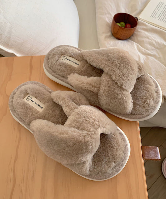ファー ツイスト クロスデザイン フラット スリッパ ルームシューズ