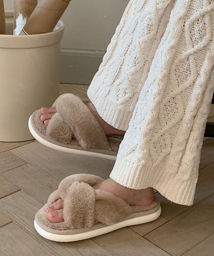 ファー ツイスト クロスデザイン フラット スリッパ ルームシューズ