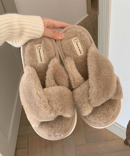 ファー ツイスト クロスデザイン フラット スリッパ ルームシューズ