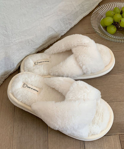ファー ツイスト クロスデザイン フラット スリッパ ルームシューズ