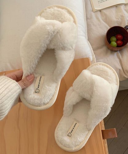 ファー ツイスト クロスデザイン フラット スリッパ ルームシューズ