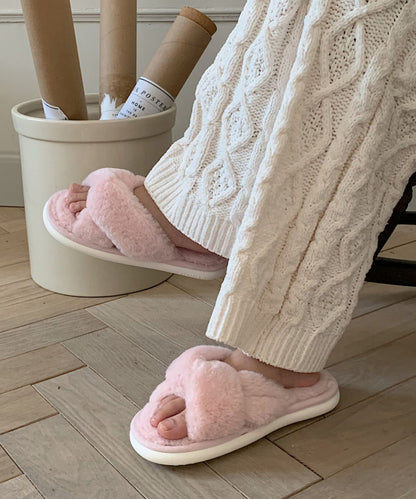 ファー ツイスト クロスデザイン フラット スリッパ ルームシューズ