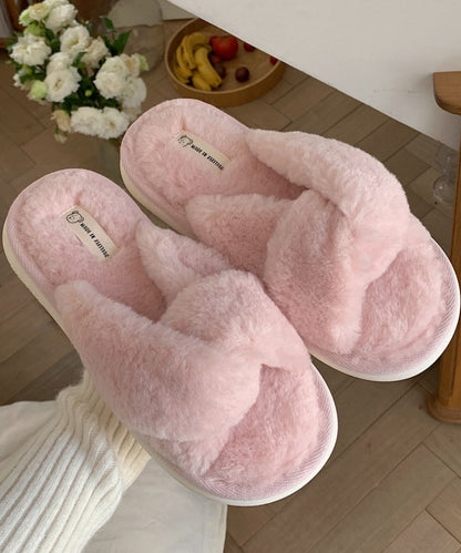 ファー ツイスト クロスデザイン フラット スリッパ ルームシューズ