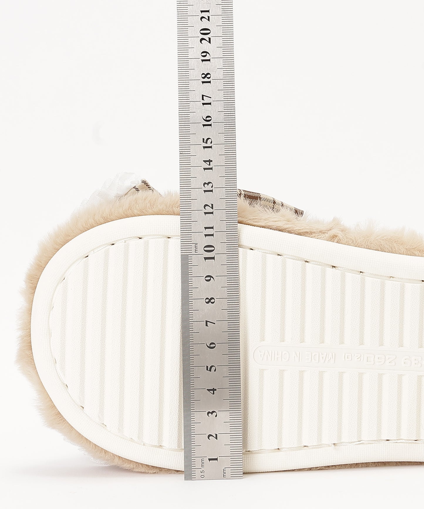 チェック柄 リボン ファー オープン スリッパ ルームシューズ