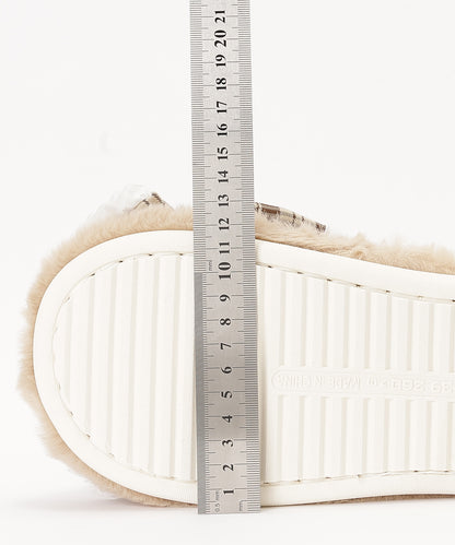 チェック柄 リボン ファー オープン スリッパ ルームシューズ