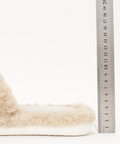 チェック柄 リボン ファー オープン スリッパ ルームシューズ