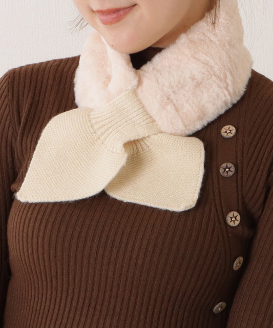 ニットドッキングリボン風ファーティペット