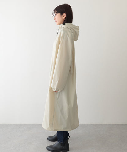 ソリッドカラー フーデット ロング ジップ レインコート