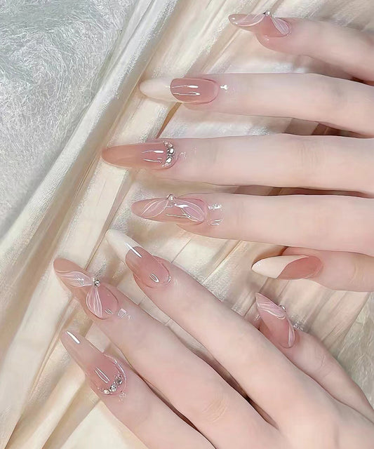 フラワー ペタル ビジュー付き フレンチ ネイルチップ