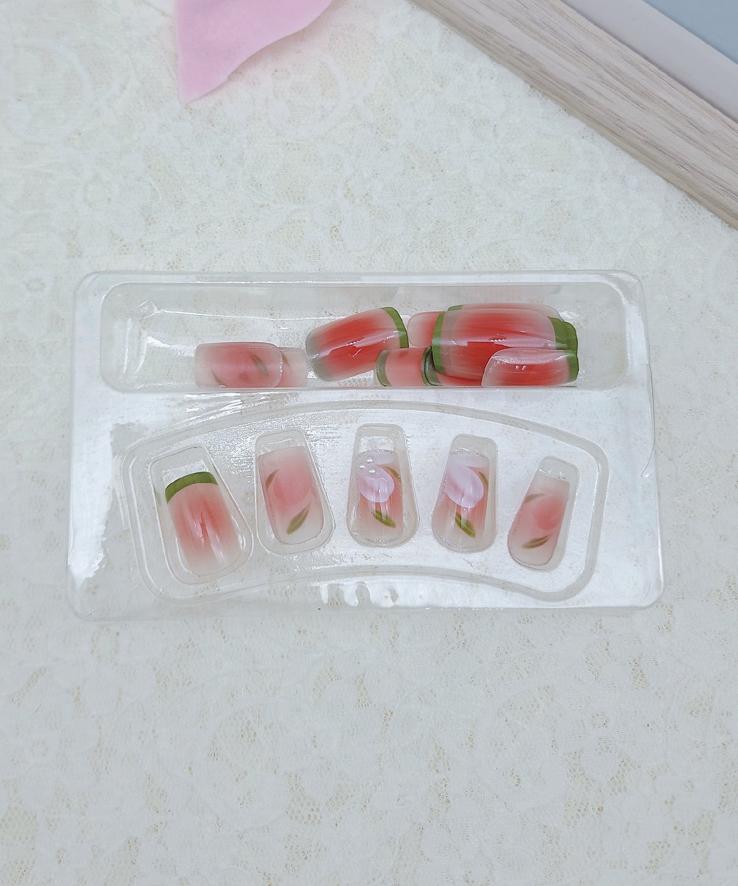 ボタニカル柄 ライン フレンチ スクエア ネイルチップ