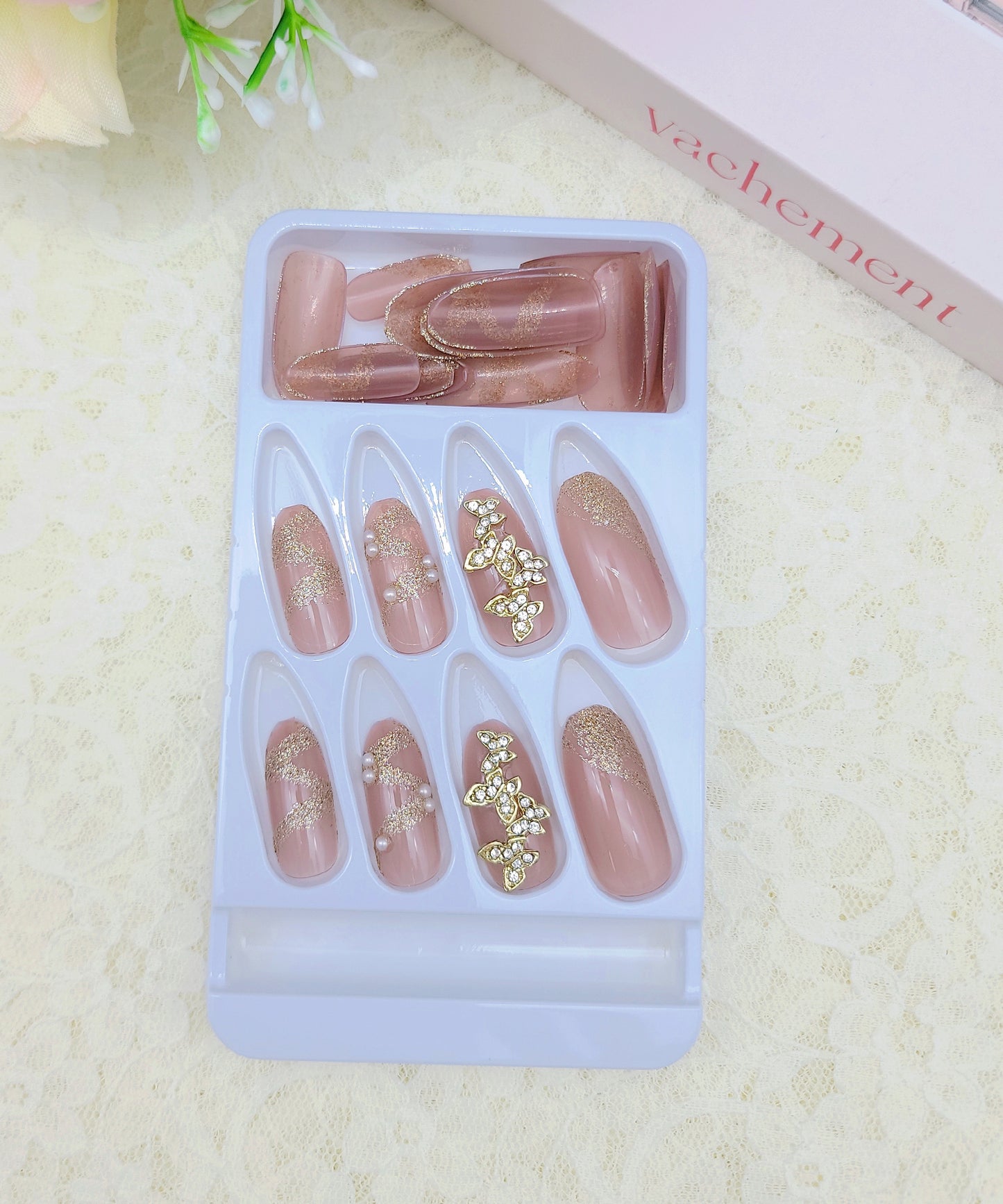 バラエティ ビジュー 血色カラー デザイン ネイルチップ
