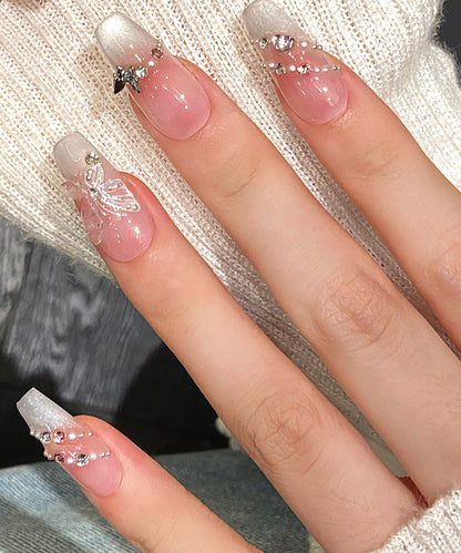 3D バタフライ ビジューライン フレンチ ネイルチップ