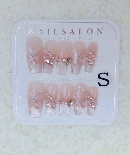 3D バタフライ ビジューライン フレンチ ネイルチップ