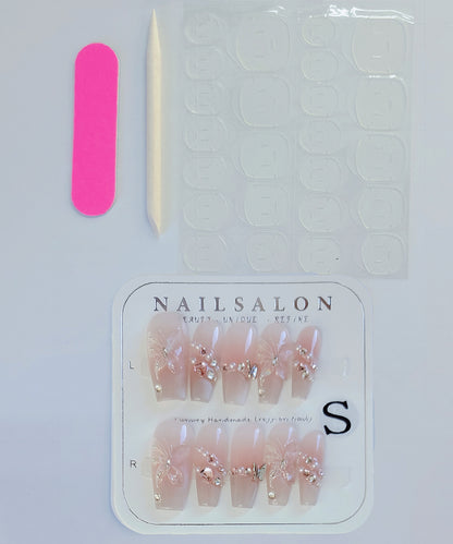 3D バタフライ ビジューライン フレンチ ネイルチップ