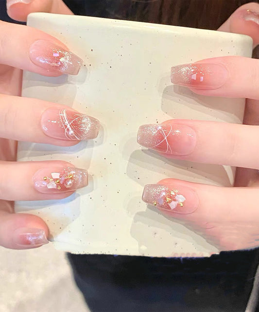 シェル ラメ グラデーション スクエアオフ ネイルチップ