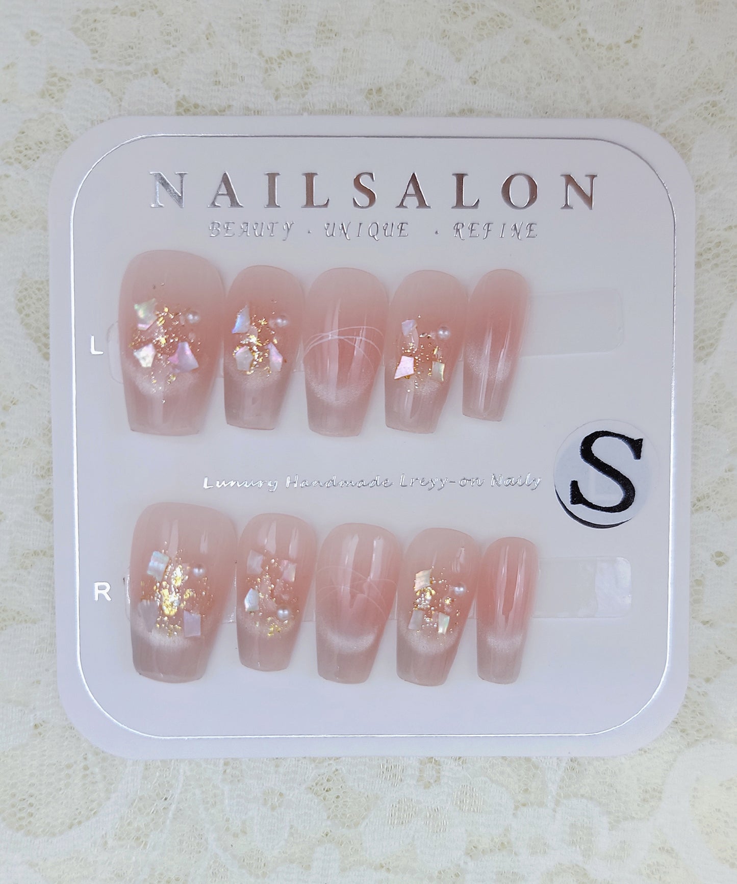 シェル ラメ グラデーション スクエアオフ ネイルチップ