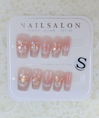 シェル ラメ グラデーション スクエアオフ ネイルチップ