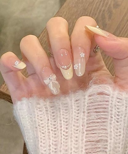 パール リボン フレンチ オーバル ネイルチップ