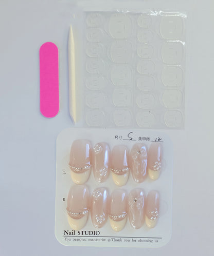 パール リボン フレンチ オーバル ネイルチップ