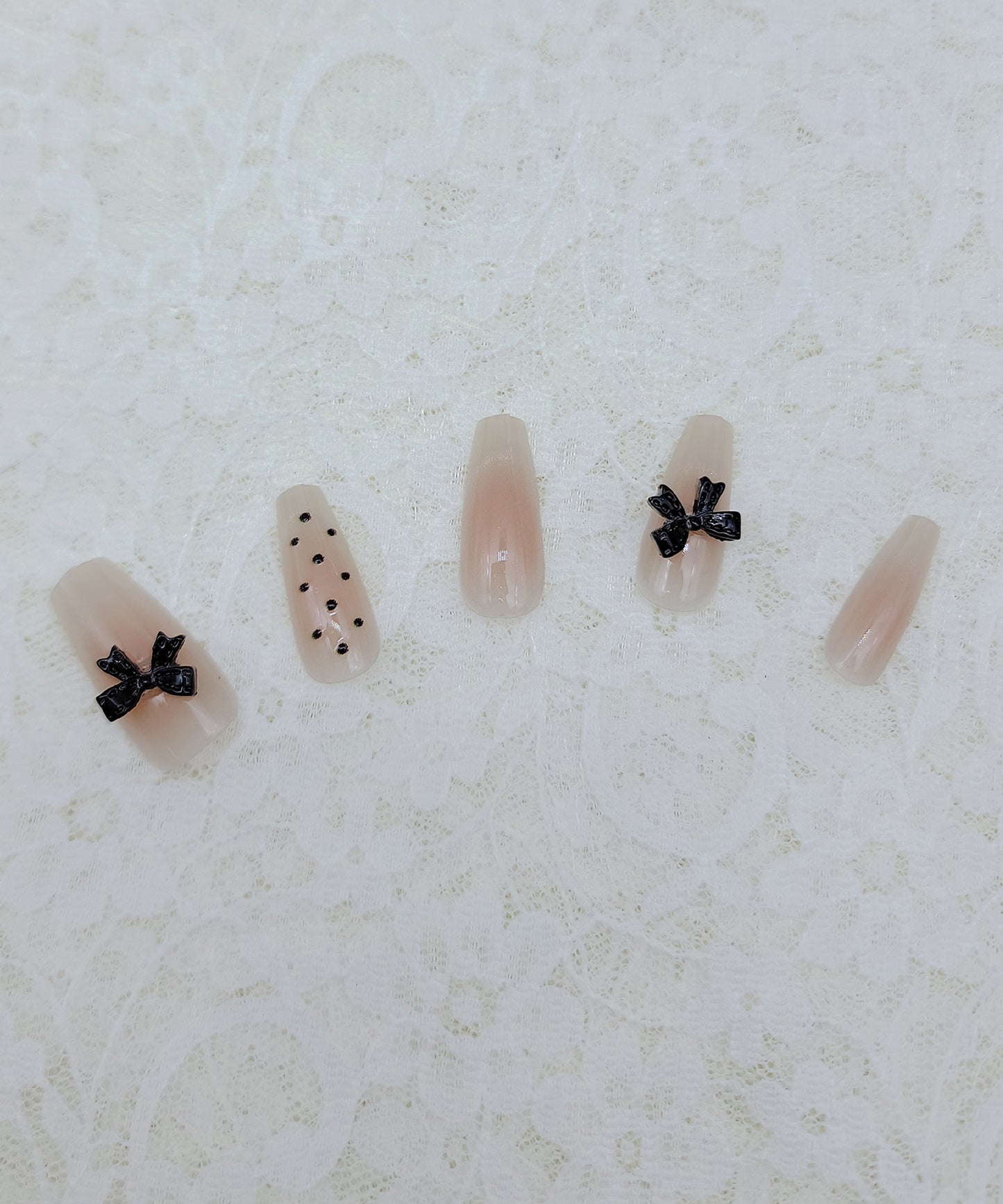 リボン ドット クリア フレンチ ネイルチップ