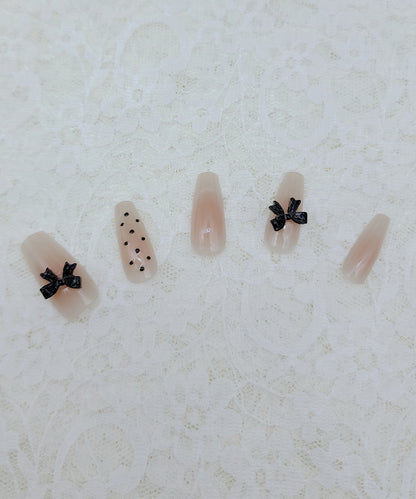 リボン ドット クリア フレンチ ネイルチップ