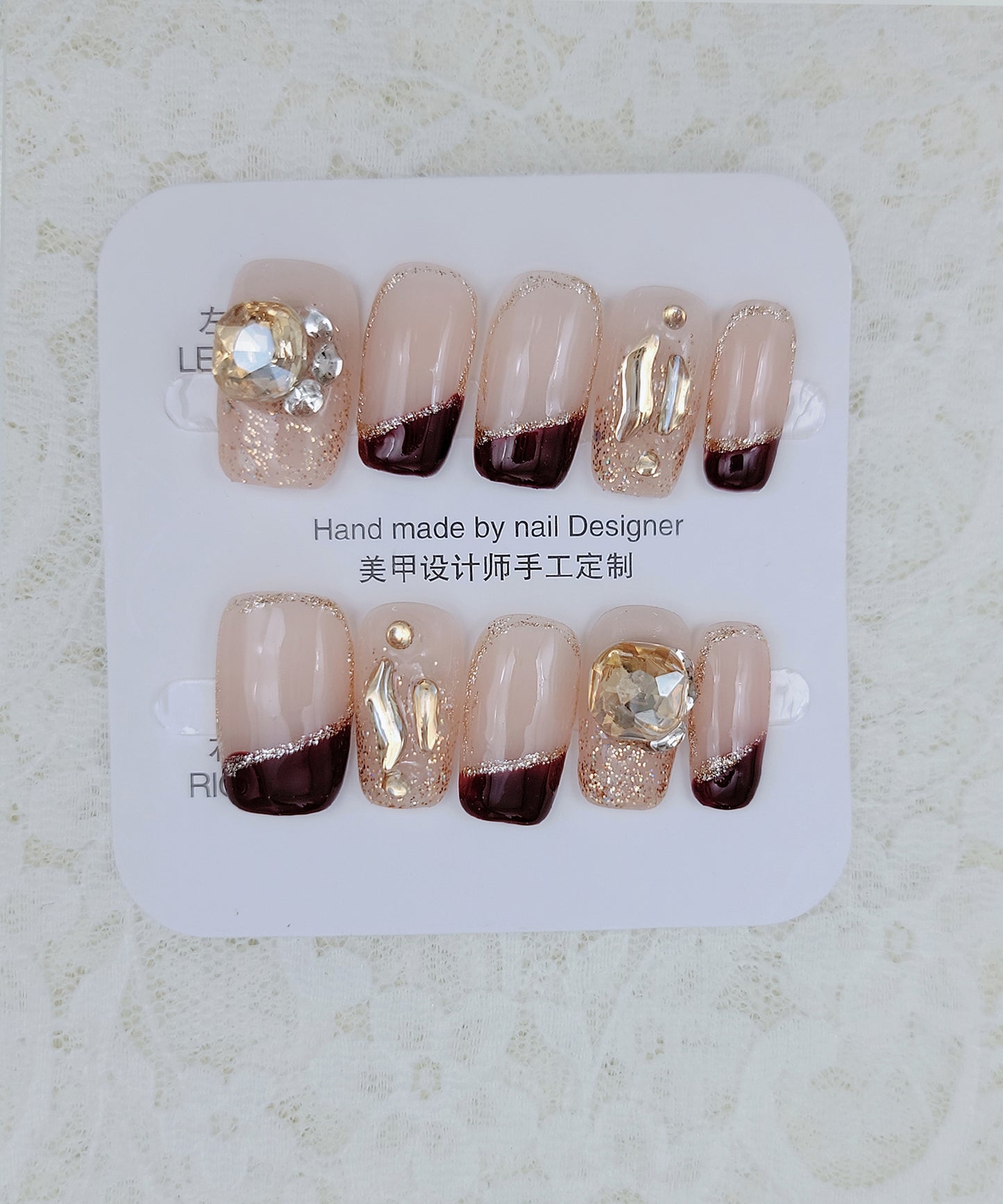 ビジュー付き ななめ フレンチ ラメ ネイルチップ