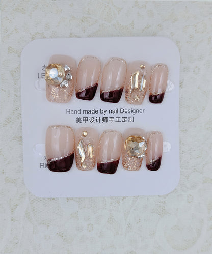 ビジュー付き ななめ フレンチ ラメ ネイルチップ